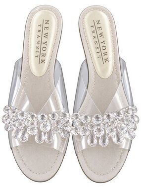 New York Transit Clear Jeweled Slide Sandal - Silver